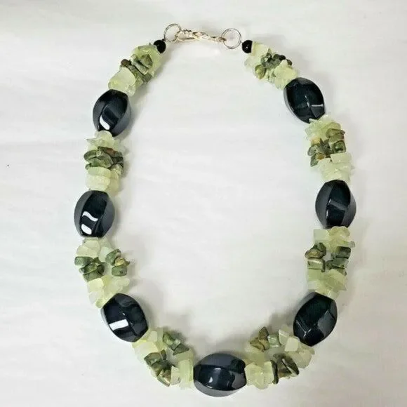 Ross-Simons Sterling Silver Chunky Bead Choker Necklace Jade Green Lace Agate - Picture 5 of 13